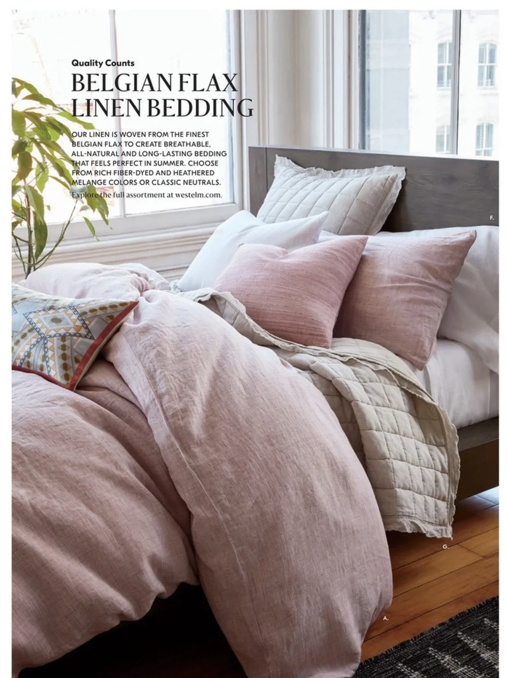 West Elm Belgian Flax Linen Duvet Cover + 2 Shams F/Q Vintage Rose NWOT